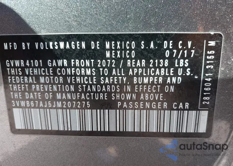 2018 Volkswagen Jetta 1.4T Se/1.4T Wolfsburg Edition z USA, uszkodzony, nr VIN 3VWB67AJ5JM207275